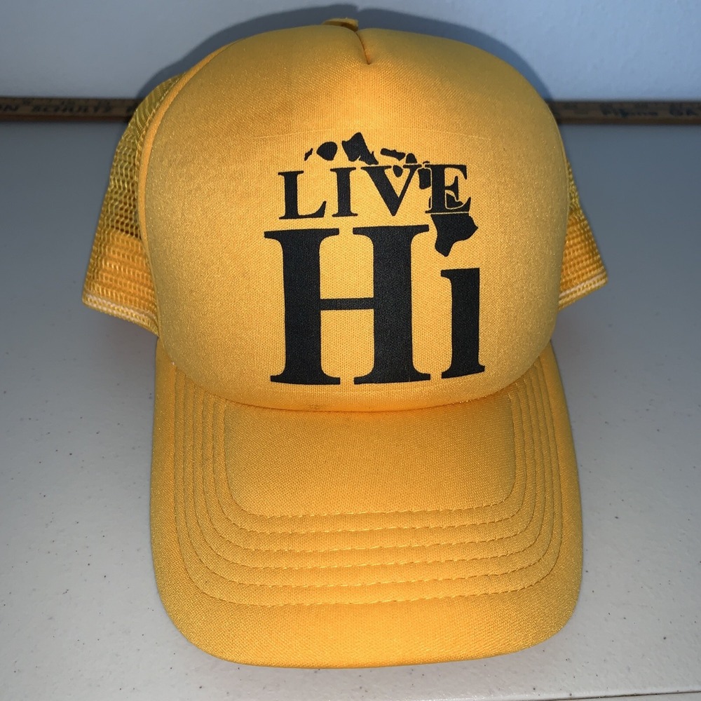 Live Hi hawaii logo classic retro Yellow Snapback truckers Hat Surf mesh cap